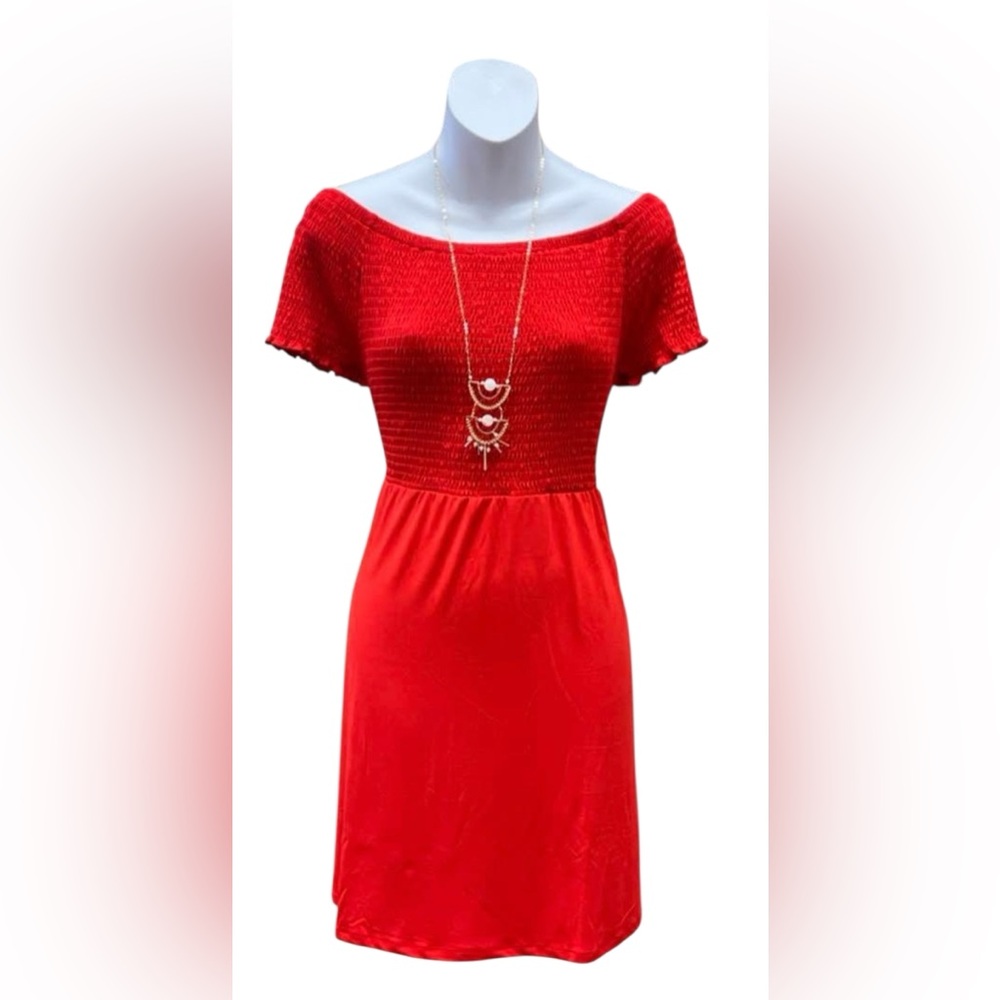 Cato short sleeve smocked red dress small pockets NWT boho festival‎ casual